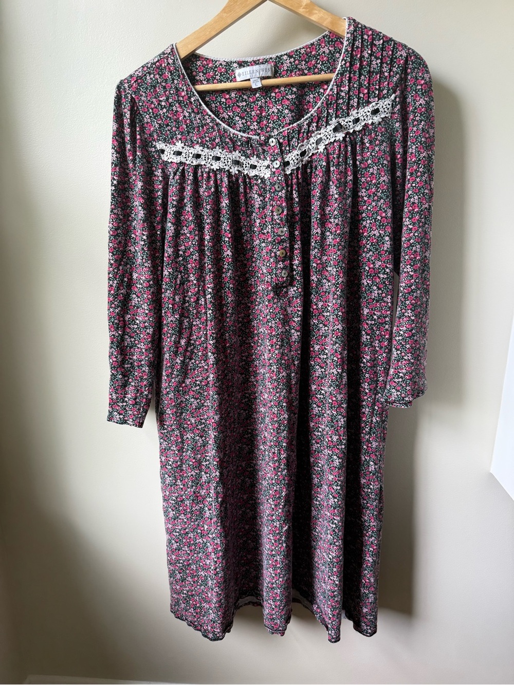 EILEEN WEST Cotton Nightgown Traditional Cottagecore Lace Ditsy Floral Prairie L